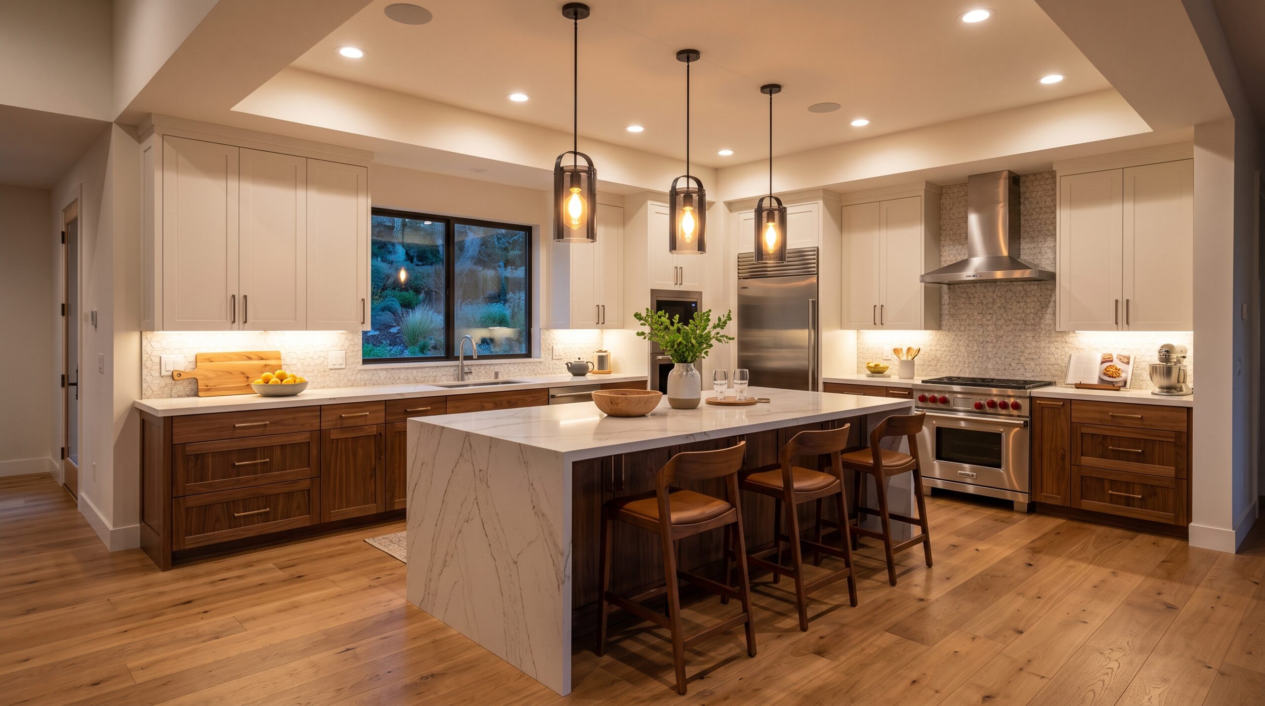 residential kitchen with professionally installed electrical lighting